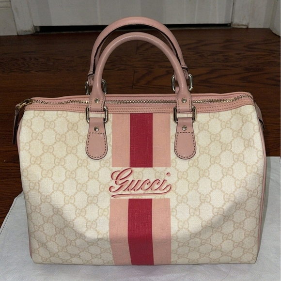 Gucci Script Web Boston Bag GG Coated Canvas Medium - Picture 1 of 13